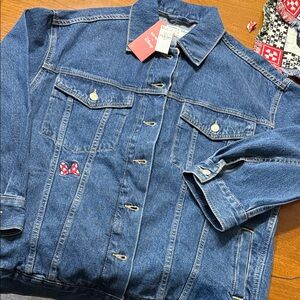 Disney Old Navy Blue Denim Jean Jacket with Red Bow Patch